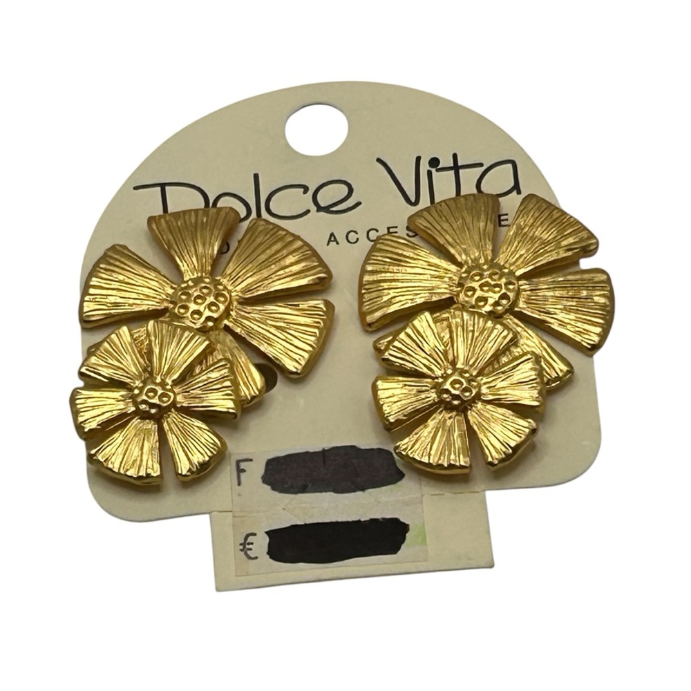 Vintage Dolce Vita French Double Flower Clip Earrings